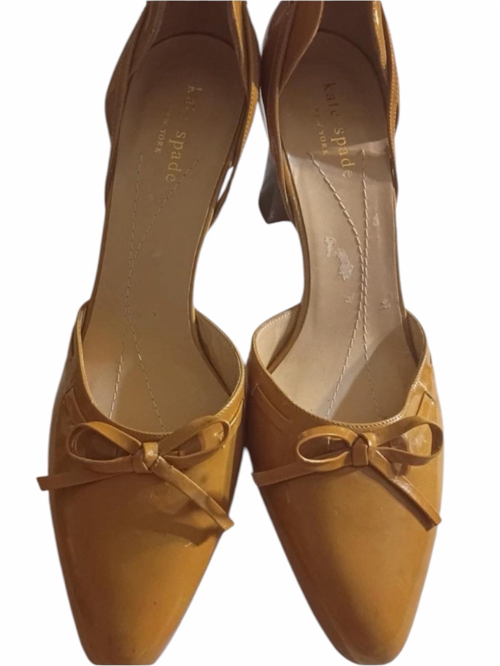 Vintage Kate Spades Mustard Yellow Patent Pointed-Toe Bow Detail Pump Size 8